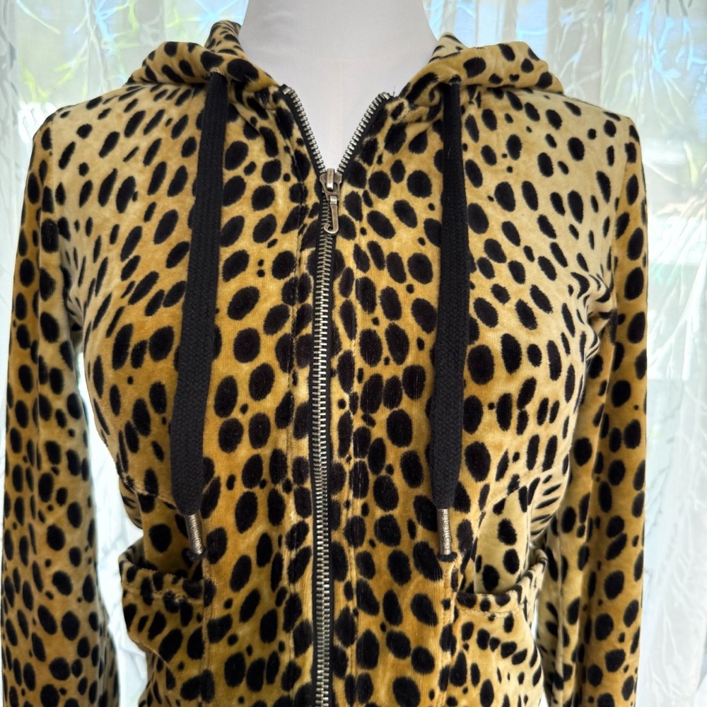 Y2K JUICY COUTURE TAN BROWN BLACK VELOUR VELVET ZIP UP HOODIE SWEATSHIRT - Picture 2 of 9